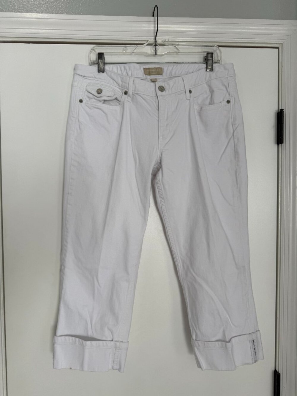 Banana Republic White Stretch Denim Cuffed Crops - 32/14